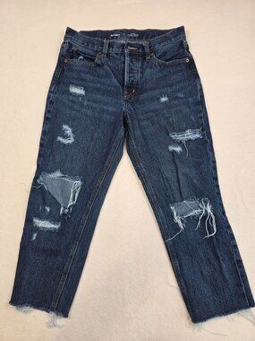 Old Navy Womens 4 High-Rise Slouchy Straight Jeans Dark Wash Denim